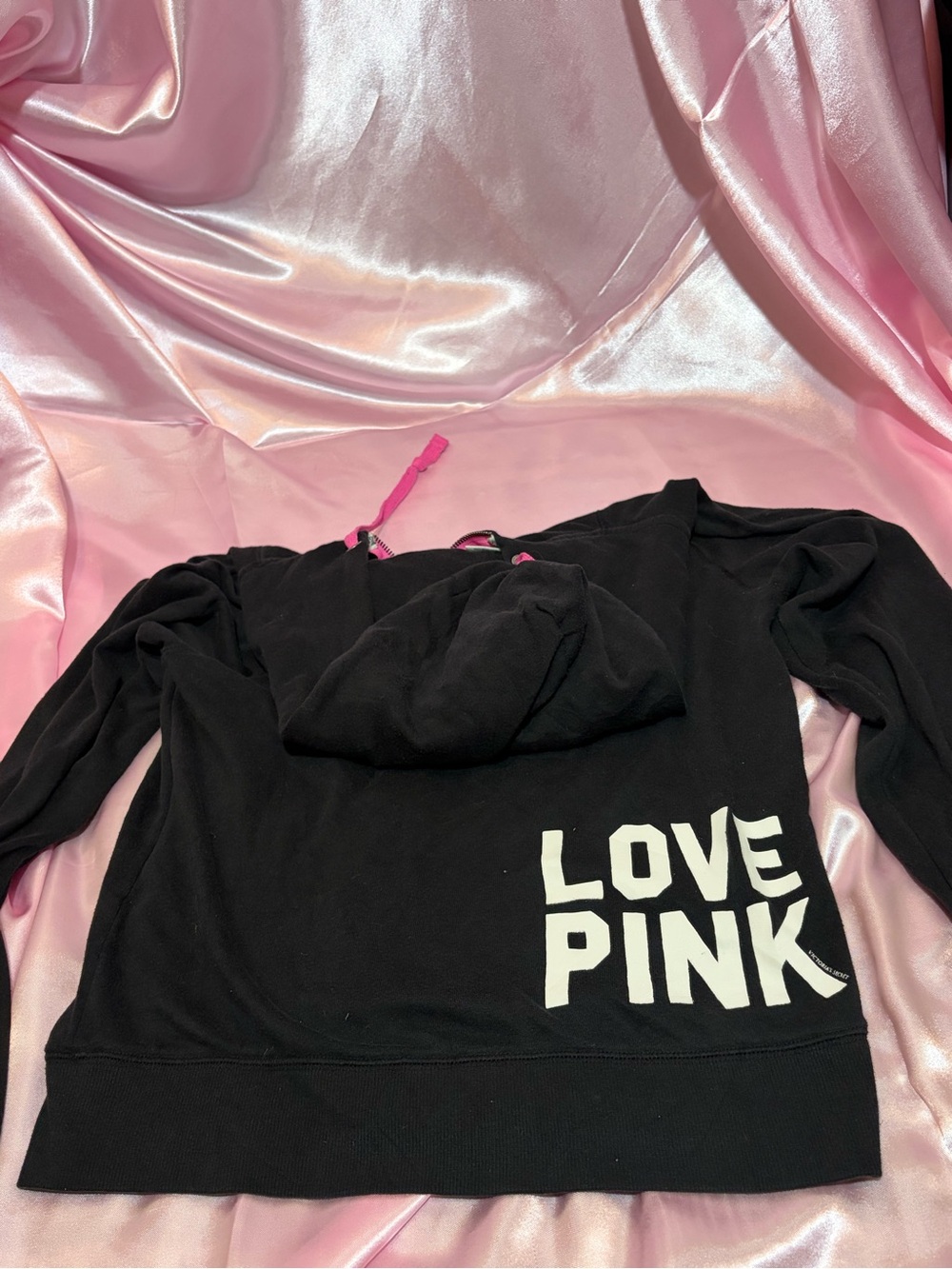 Vintage Victoria's Secret PINK Black Zip-Up Hoodie with Pink Dog Logo - Picture 2 of 3